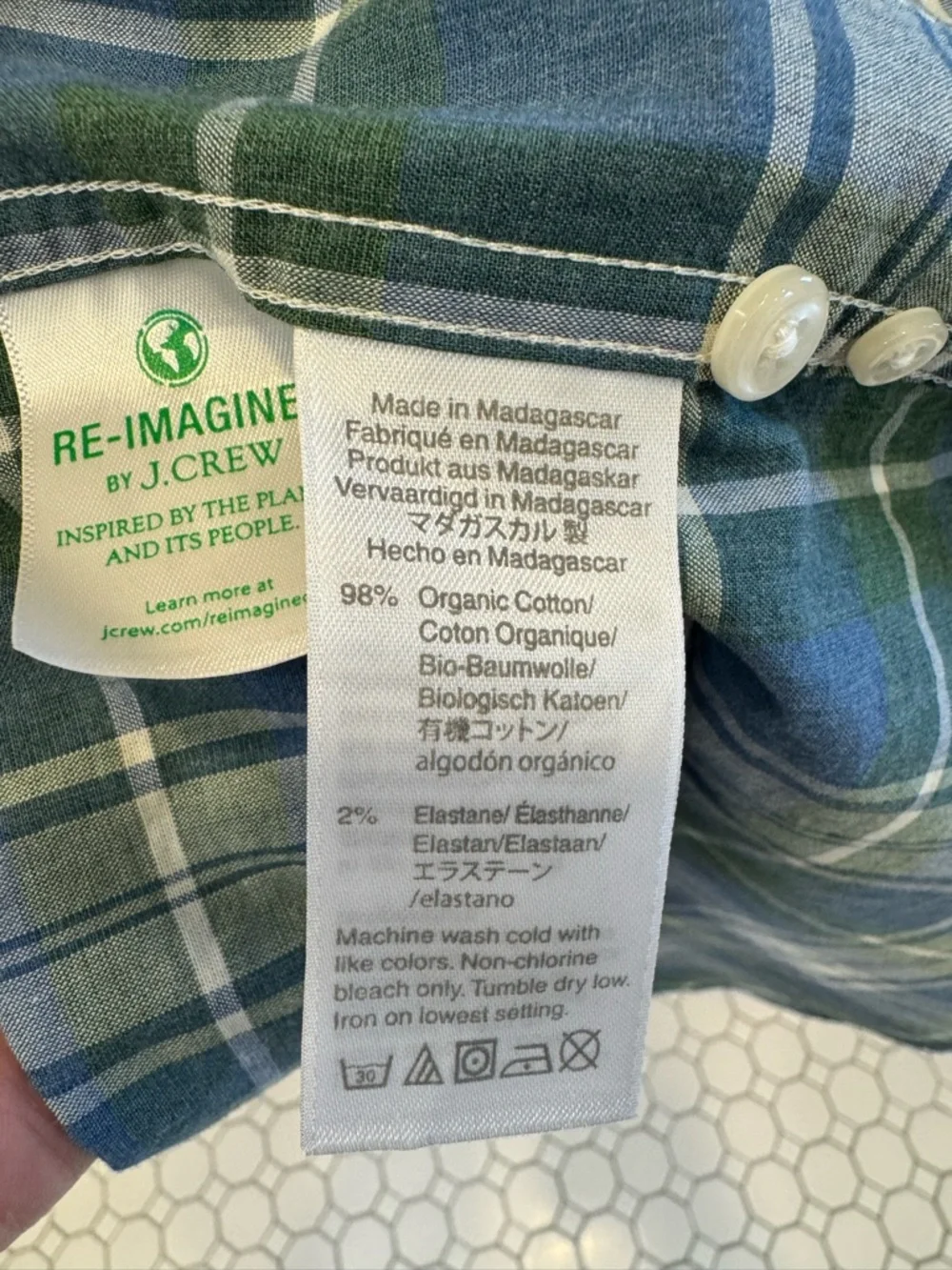 J. Crew Blue, Green & White Plaid Button-Down Shirt - Casual Collar